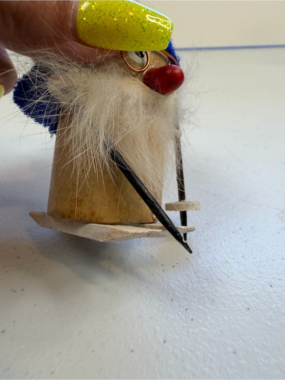VINTAGE KURT ADLER WOODEN SKI ELF GNOME TOMTEN ORNAMENTS SKIS SKIING JAPAN 1960S - Picture 2 of 6